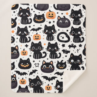 Zwarte kat halloween patroon sherpa deken