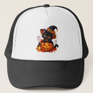 Zwarte Kat Halloween Pompoen Hoed Trucker Pet
