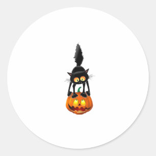 Zwarte Kat Halloween Pompoen Kostuum Vrouwen Manne Ronde Sticker