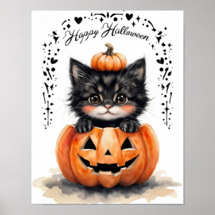 Zwarte kat Halloween poster Pompoen Jack O L