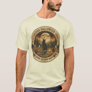 Zwarte Kat Halloween Retro 1970s Griezelige Zee T-shirt