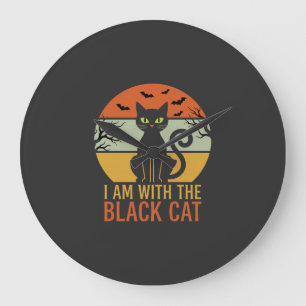 Zwarte Kat Halloween Retro Zonsondergang Design Grote Klok