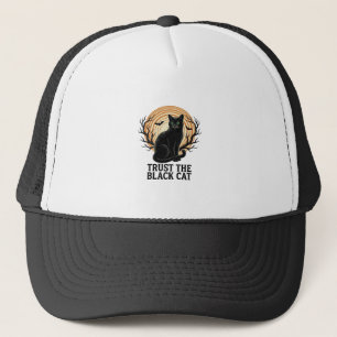 Zwarte Kat Halloween Shirt Vintage Griezl Maan Kat Trucker Pet