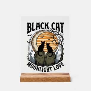 Zwarte Kat Halloween Shirt Vintage Maan Kerkhof A Acryl Bord