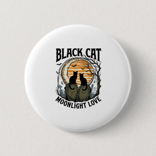 Zwarte Kat Halloween Shirt Vintage Maan Kerkhof A Ronde Button 5,7 Cm