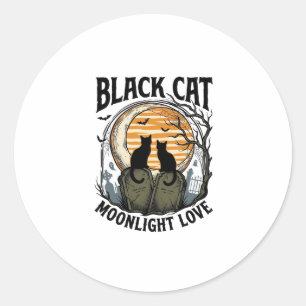 Zwarte Kat Halloween Shirt Vintage Maan Kerkhof A Ronde Sticker