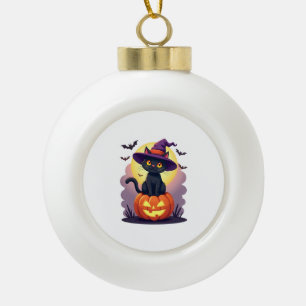 Zwarte Kat Halloween-shirts voor mannen vrouwen Po Keramische Bal Ornament