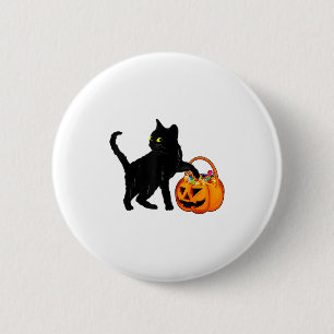 Zwarte Kat Halloween Snoep Pompoen Zak Zoete Lolly Ronde Button 5,7 Cm