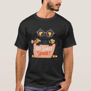 Zwarte kat Halloween snoepgoed te zoete spook � P T-shirt