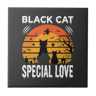 Zwarte Kat Halloween Speciale Liefde Gotisch Ontwe Tegeltje