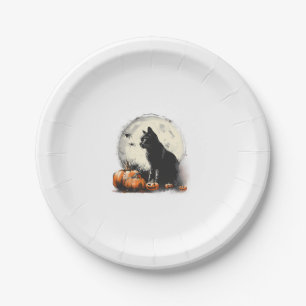Zwarte kat Halloween Spooky Moon kunstwerk Pumpkin Papieren Bordje