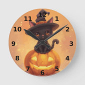 Zwarte kat Halloween wandklok Ronde Klok (Voorkant)