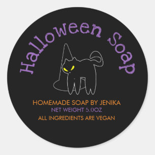 Zwarte Kat Halloween Zeep Thuisgemaakte Zakelijke Ronde Sticker