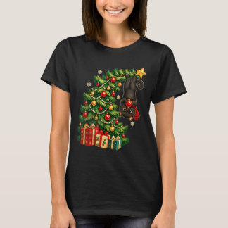 Zwarte kat hangend aan kerstboom feestelijke huisd t-shirt