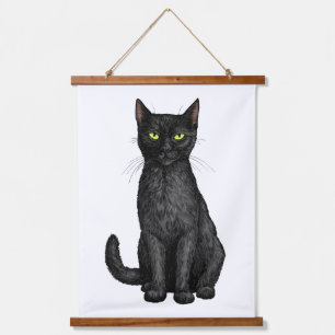 Zwarte kat hangend wandkleed