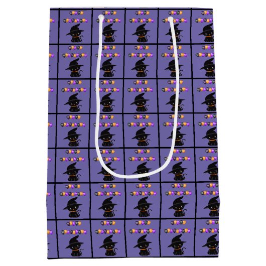 Zwarte kat Happy Halloween-ballonnen Medium Cadeauzakje (Achterkant)