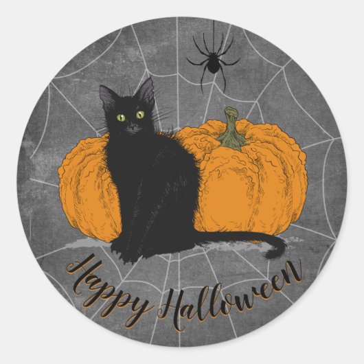  zwarte kat Happy Halloween Ronde Sticker (Voorkant)