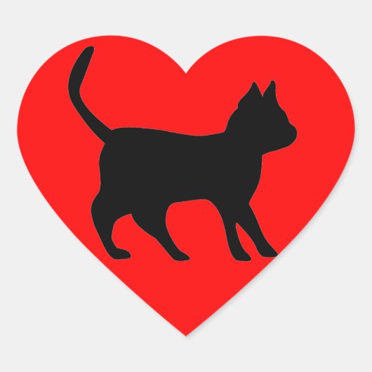Zwarte kat hart sticker (Voorkant)