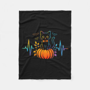 Zwarte Kat Hartslag Halloween Pompoen Voor Vrouwen Fleece Deken