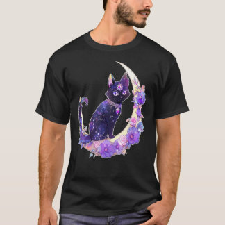 Zwarte Kat Heks Crescent Maan Witchy Crystal Paste T-shirt