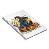 Zwarte kat heks enge Halloween pompoen oversized Notitieboek (Rechterzijde)