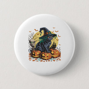 Zwarte Kat Heks Enge Halloween Pompoen Oversized Ronde Button 5,7 Cm