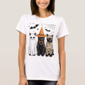 Zwarte kat heks enge Halloween pompoen T-shirt (Voorkant)