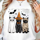 Zwarte kat heks enge Halloween pompoen T-shirt