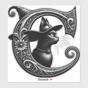 Zwarte Kat Heks Heksen- Letter C Op Maat Gemaakte  Sticker