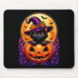 Zwarte Kat Heks Hoed Pompoen Grappig Halloween Man Muismat