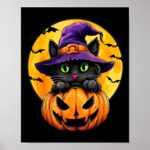 Zwarte Kat Heks Pompoen Vleermuizen Halloween Herf Poster