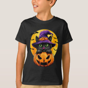 Zwarte Kat Heks Pompoen Vleermuizen Halloween Herf T-shirt