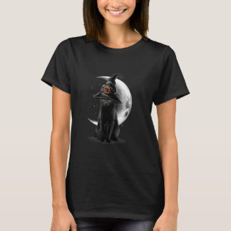 Zwarte Kat Heksenhoed En Maan Griezelen Halloween T-shirt