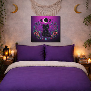 Zwarte Kat Hemels Mysterieus Paars Roze Poster