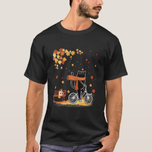 Zwarte Kat Herfst Fietsrit Thanksgiving Herfst Se T-shirt