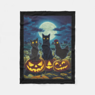 Zwarte Kat Hond Kip Halloween Pompoen Griezelig Fleece Deken