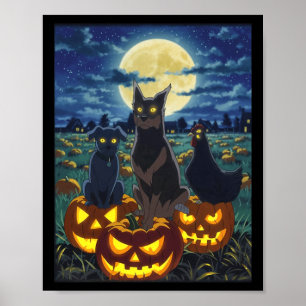 Zwarte Kat Hond Kip Halloween Pompoen Griezelig Poster