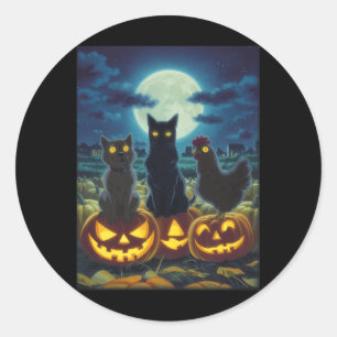 Zwarte Kat Hond Kip Halloween Pompoen Griezelig Ronde Sticker