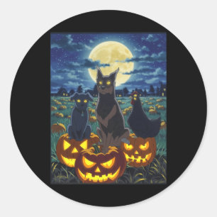 Zwarte Kat Hond Kip Halloween Pompoen Griezelig Ronde Sticker