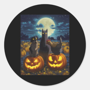 Zwarte Kat Hond Kip Halloween Pompoen Griezelig Ronde Sticker
