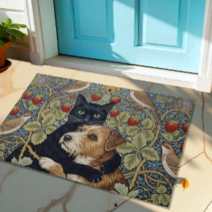 Zwarte kat & hond omhelzing, Bloemen Nieuwe  Kunst Deurmat