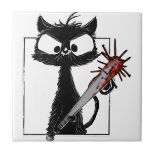 Zwarte Kat Honkbal Horror Halloween Tegeltje