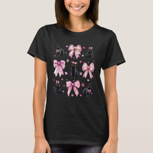 Zwarte Kat Huisdier Meisje Coquette Strik Roze Moe T-shirt