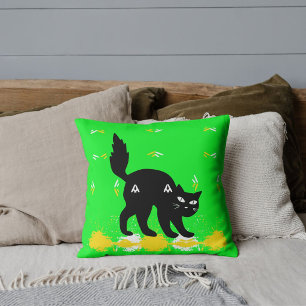 Zwarte Kat Huisdier Vrienden Aangepast Lieve Lime Kussen