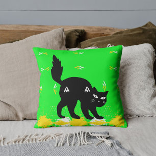 Zwarte Kat Huisdier Vrienden Aangepast Lieve Lime Kussen
