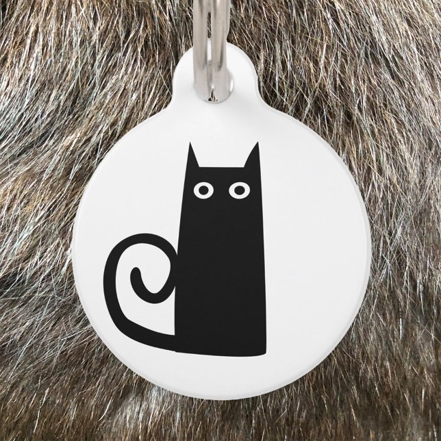 Zwarte kat huisdierpenning (Black Cat fun personalized pet tag)