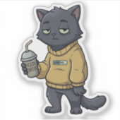 Zwarte Kat Iced Coffee Introvert Sticker Laden (Voorkant)