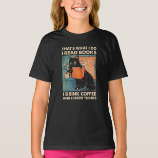 Zwarte kat ik lees boeken die ik heb Drink koffie T-shirt