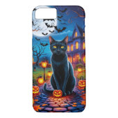 Zwarte kat in betoverd Halloween-landschap Case-Mate iPhone Case (Achterkant)