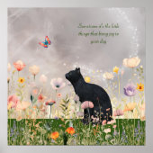 Zwarte kat in bloemen poster (Voorkant)